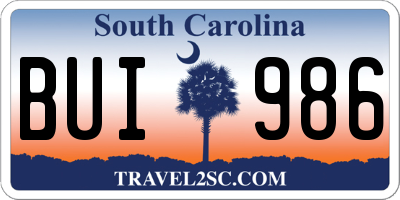 SC license plate BUI986