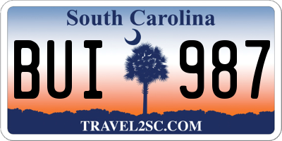 SC license plate BUI987
