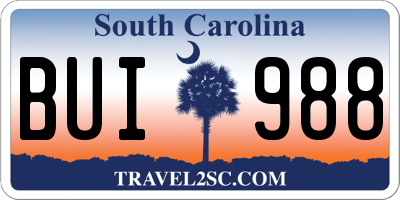 SC license plate BUI988