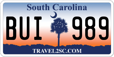 SC license plate BUI989