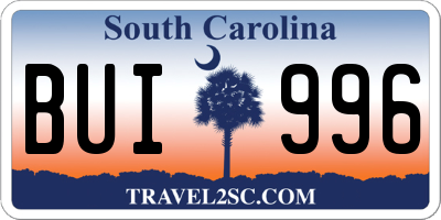 SC license plate BUI996
