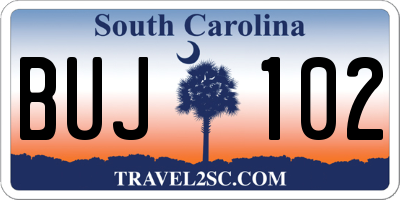 SC license plate BUJ102