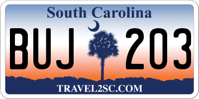SC license plate BUJ203