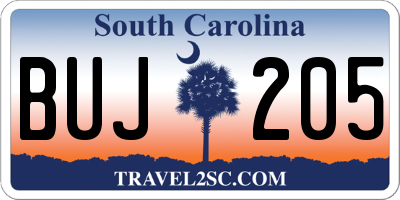 SC license plate BUJ205