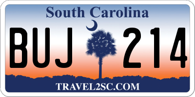 SC license plate BUJ214