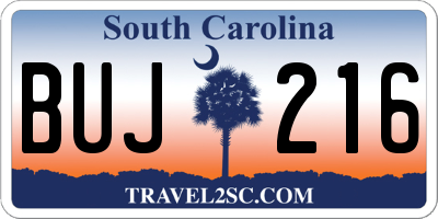 SC license plate BUJ216