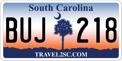 SC license plate BUJ218