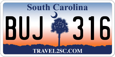 SC license plate BUJ316