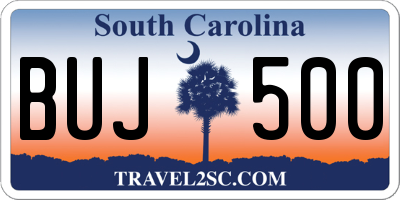 SC license plate BUJ500