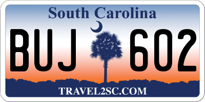 SC license plate BUJ602