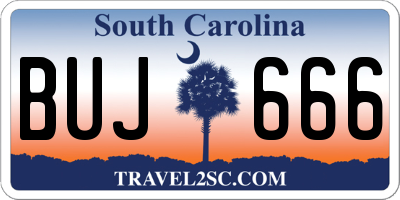SC license plate BUJ666