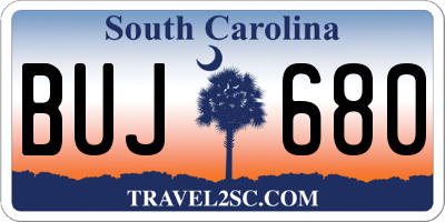SC license plate BUJ680