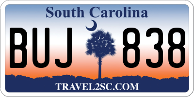 SC license plate BUJ838