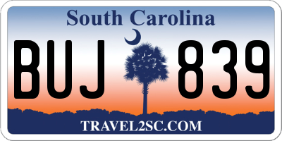 SC license plate BUJ839