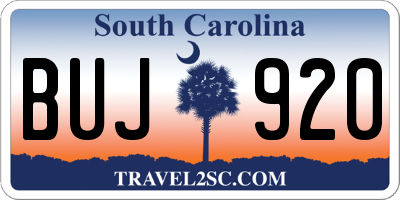 SC license plate BUJ920