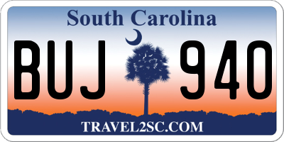 SC license plate BUJ940