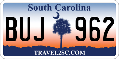 SC license plate BUJ962