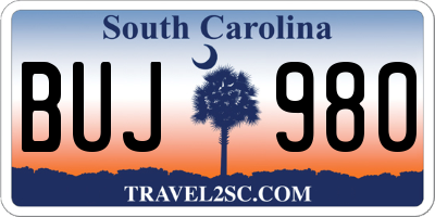 SC license plate BUJ980