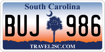 SC license plate BUJ986