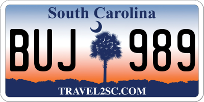 SC license plate BUJ989