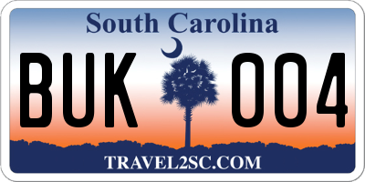 SC license plate BUK004