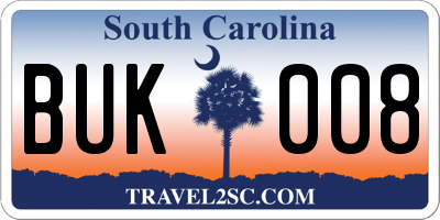 SC license plate BUK008