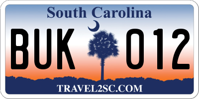 SC license plate BUK012