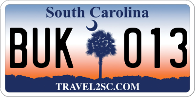 SC license plate BUK013