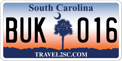 SC license plate BUK016