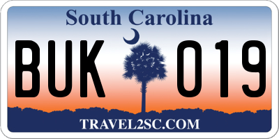 SC license plate BUK019