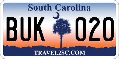 SC license plate BUK020