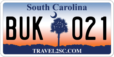 SC license plate BUK021