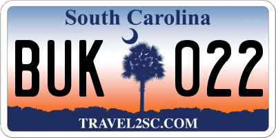 SC license plate BUK022
