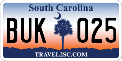 SC license plate BUK025