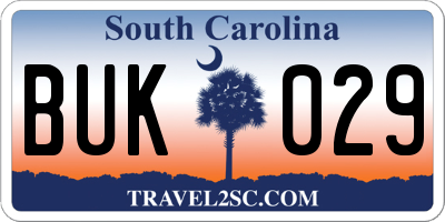SC license plate BUK029