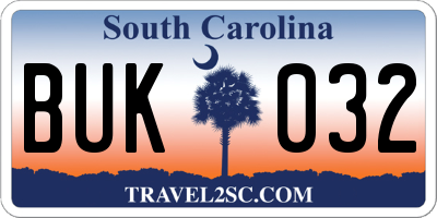 SC license plate BUK032