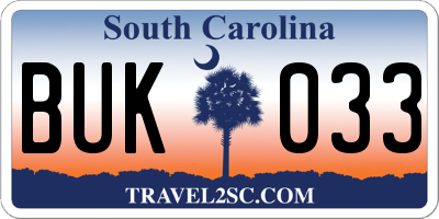 SC license plate BUK033