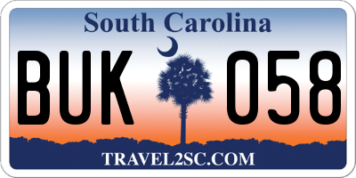 SC license plate BUK058