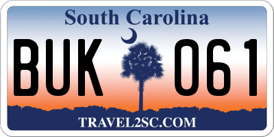 SC license plate BUK061