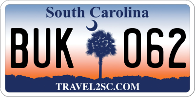 SC license plate BUK062