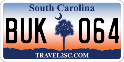 SC license plate BUK064