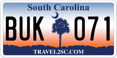 SC license plate BUK071