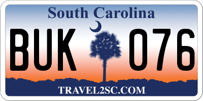 SC license plate BUK076