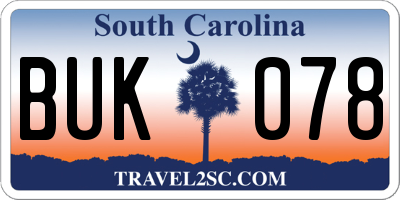 SC license plate BUK078