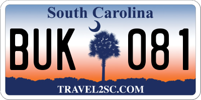 SC license plate BUK081