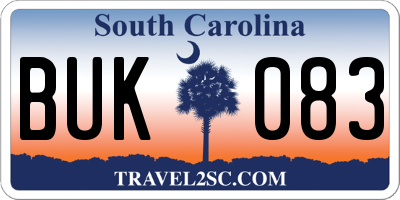 SC license plate BUK083