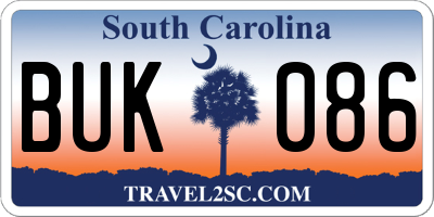 SC license plate BUK086