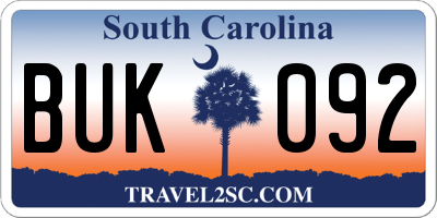 SC license plate BUK092