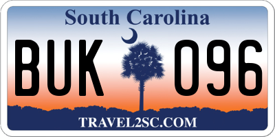 SC license plate BUK096