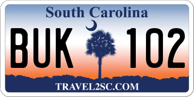 SC license plate BUK102